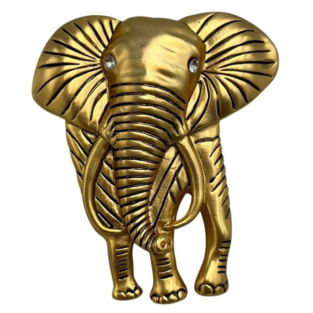 Figural Elephant Gold Tone Brooch Pin Pendant Wild African Safari Zoo Animal